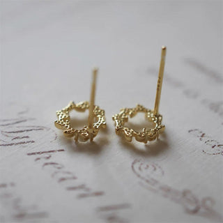 Buddha Gift 925 Sterling Silver Posts Copper Metal Tiny Wreath Stud Blessing Flower Earrings