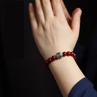 Buddha Gift 925 Sterling Silver Chinese Zodiac Natal Buddha Cinnabar Om Mani Padme Hum Calm Bracelet