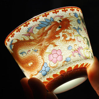 Buddha Gift 2Pcs Dragon Phoenix Ceramic Teacup Kung Fu Tea Cups