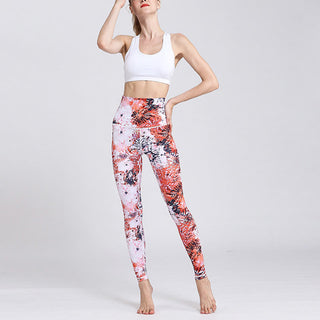 Buddha Gift Red Pink Flowers Print Sports Fitness Yoga High Waist Leggings Women's Yoga Pants