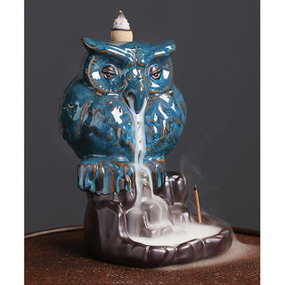 Buddha Gift Cute Owl Ceramic Backflow Smoke Fountain Meditation Healing Incense Burner Decoration