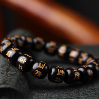 Buddha Gift Tibetan Ebony Wood Om Mani Padme Hum Engraved Peace Bracelet