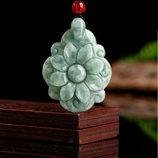 Buddha Gift Natural Jade Kalanchoe blossfeldiana Flower Pattern Luck Necklace Pendant