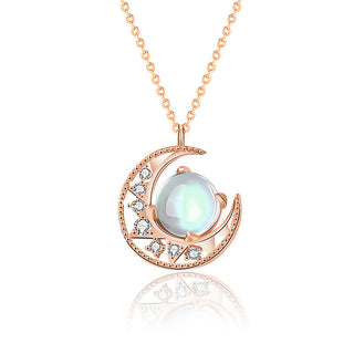 Buddha Gift 925 Sterling Silver Moonstone Moon Pattern Love Necklace Pendant