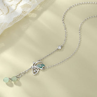 Buddha Gift 925 Sterling Silver Natural Green Aventurine Butterfly Luck Necklace Pendant Earrings Set