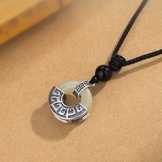 Buddha Gift 925 Sterling Silver Natural Hetian Jade Peace Buckle Prosperity Necklace Pendant