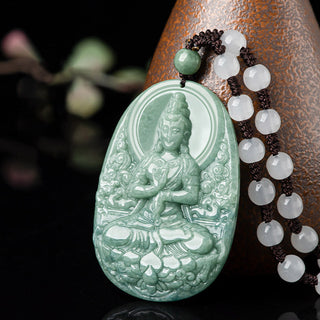 Buddha Gift Natural Jade Avalokitesvara Amulet Wealth Necklace Pendant