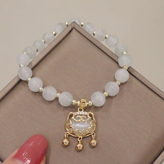 Buddha Gift Cat's Eye Lovely Cat Pattern Pearl Love Charm Bracelet