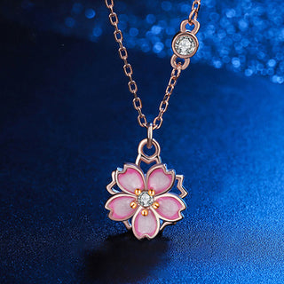 Buddha Gift 925 Sterling Silver Cherry Blossom Flower Rotatable Protection Necklace Pendant