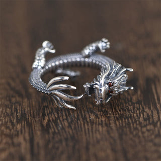 Buddha Gift 925 Sterling Silver Dragon Luck Protection Ring