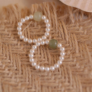 Buddha Gift Round Jade Pearl Beads Luck Ring