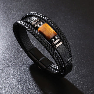 Buddha Gift Tiger Eye Power Magnetic Buckle Multilayered Leather Bracelet