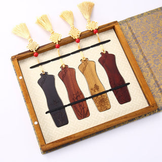 Buddha Gift 4Pcs Four Seasons Plum Orchid Bamboo Chrysanthemum Peking Opera Mask Wood Bookmarks With Gift Box