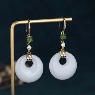 Buddha Gift FengShui White Jade Blessing Drop Earrings