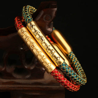 Buddha Gift Handmade 999 Sterling Silver Om Mani Padme Hum Protection Dragon Scale Braided Magnetic Buckle Bracelet