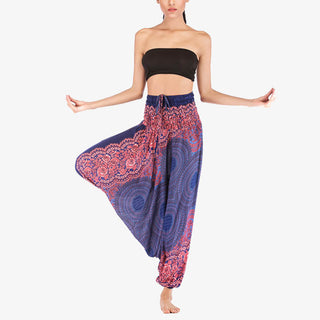Buddha Gift Two Style Wear Round Geometric Pattern Loose Smocked Harem Trousers Jumpsuit High Waist Women's Yoga Pants
