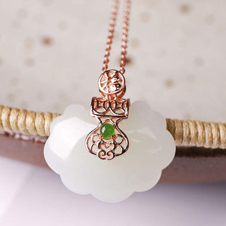 Buddha Gift 925 Sterling Silver White Jade Blessing Happiness Necklace Chain Pendant