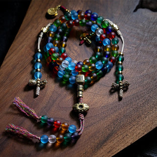 Buddha Gift Tibetan 108 Mala Beads Multicolored Liuli Glass Bead Chinese Zodiac Nine Palaces Eight Diagrams Charm Bracelet