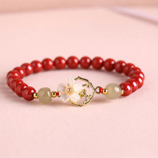 Buddha Gift Natural Cinnabar Jade Beaded Tridacna Stone Flower Blessing Bracelet