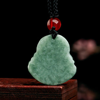 Buddha Gift Natural Green Jade Laughing Buddha Luck Abundance Necklace Pendant