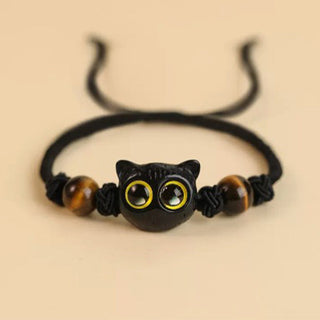 Buddha Gift Cute Ebony Wood Cat Head Pattern Peace Bracelet