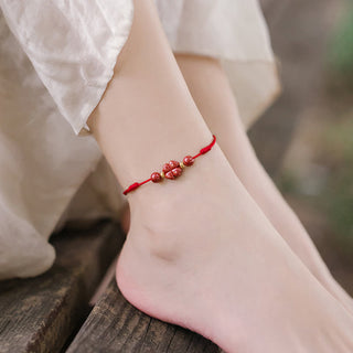 Buddha Gift Four Leaf Clover Cinnabar Blessing Calm String Bracelet Anklet