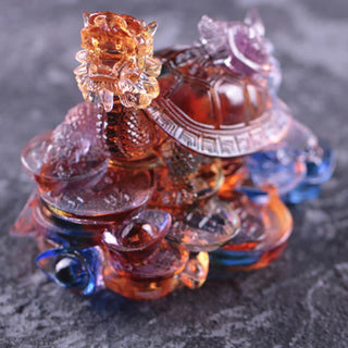 Buddha Gift Feng Shui Dragon Turtle Coins Handmade Liuli Crystal Luck Art Piece Home Office Decoration