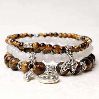 Buddha Gift 3PCS Natural Quartz Crystal Beaded Healing Energy Lotus Bracelet
