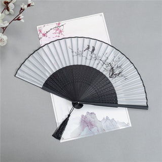Buddha Gift Mountains Plum Blossom Lotus Magpie Bamboo Leaves Handheld Silk Bamboo Folding Fan 22.5cm