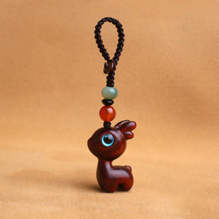 Buddha Gift Sandalwood Small Leaf Red Sandalwood Ebony Wood Green Sandalwood Lucky Mini Deer Carved Protection Key Chain Phone Hanging Decoration