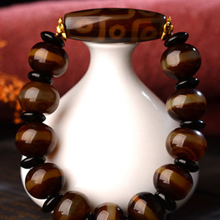 Buddha Gift Tibetan Natural Nine-Eye Dzi Bead Agate Wealth Blessings Bracelet