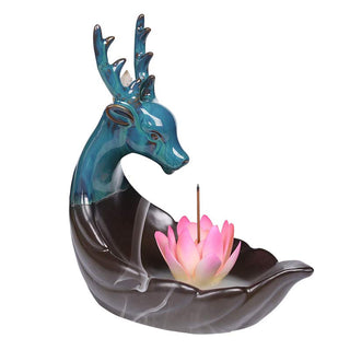 Buddha Gift Little Deer Ceramic Lotus Meditation Incense Burner Decoration