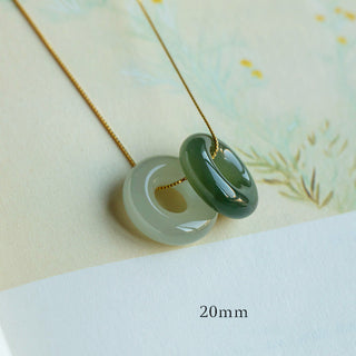 Buddha Gift Natural Round Jade Peace Buckle Luck Abundance Necklace Pendant