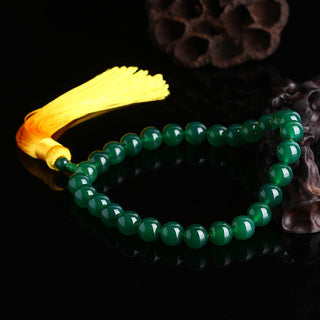 Buddha Gift Natural Green Agate Wrist Mala Power Tassels Pocket Mala Car Decoration