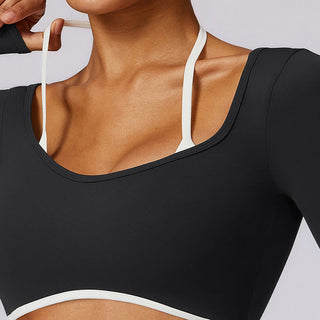 Buddha Gift Solid Color Halter Neck Bra Long Sleeve Crop Tank Top Pants Sports Fitness Gym Yoga Outfits
