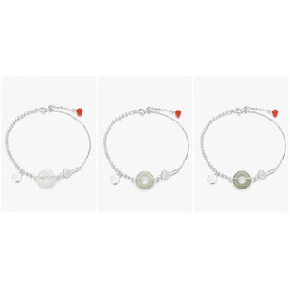 Buddha Gift 925 Sterling Silver Hetian Jade Peace Buckle Fu Character Luck Chain Bracelet