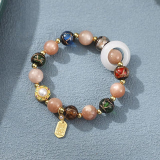 Buddha Gift Tibetan Incense Ash Liuli Glass Tridacna Stone Sun Stone Om Mani Padme Hum Prayer Wheel Charm Bracelet