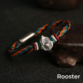 Buddha Gift Handmade 999 Sterling Silver Year of the Dragon Chinese Zodiac Protection Colorful Reincarnation Knot Rope Bracelet