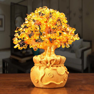 Buddha Gift Natural Citrine Money Tree Gemstone Ornament - Feng Shui for Prosperity