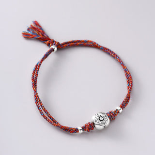Buddha Gift 999 Sterling Silver Persimmon Luck Multicolored Braided Bracelet