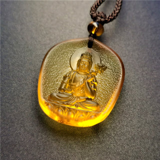 Buddha Gift Chinese Zodiac Natal Buddha Blessing Liuli Crystal Compassion Necklace Pendant