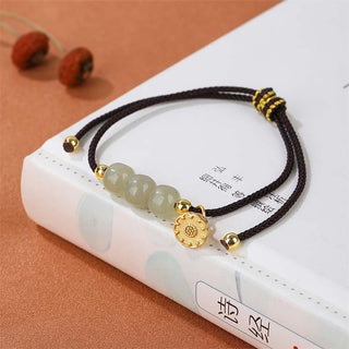 Buddha Gift Handmade Hetian Jade Bead Lotus Pod Prosperity Luck Braided Bracelet