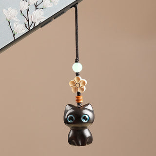 Buddha Gift Mini Small Leaf Red Sandalwood Ebony Wood Lucky Cat Lovely Kitty Peace Key Chain Phone Hanging Decoration