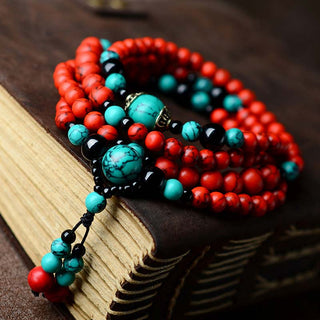 Buddha Gift Turquoise Black Onyx Red Turquoise Bead Protection Bracelet