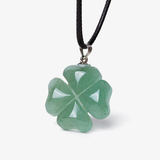 Buddha Gift 925 Sterling Silver Green Aventurine Four Leaf Clover Luck Leather Rope Necklace Pendant