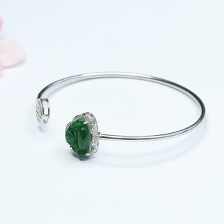 Buddha Gift 925 Sterling Silver Laughing Buddha Jade Luck Bracelet Bangle