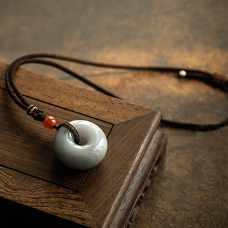 Buddha Gift Natural Round Jade Gray Jade Peace Buckle Luck Necklace Pendant