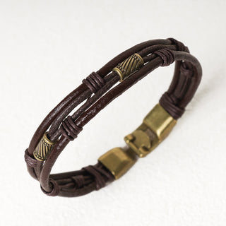 Buddha Gift Vintage Leather Wrist Band Brown Rope Layered Bracelet Bangle