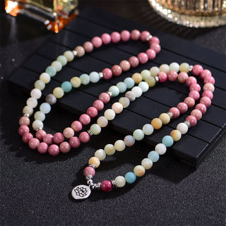 Buddha Gift Lazurite Picasso Jasper Amazonite Rhodonite Apatite Positive Lotus Prayer Bead Bracelet