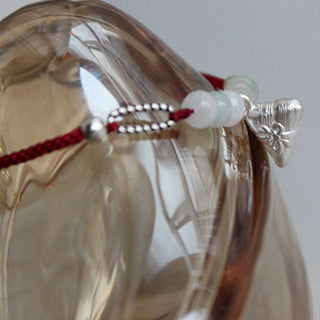 Buddha Gift 925 Sterling Silver Jade Red String Zongzi Charm Abundance Bracelet